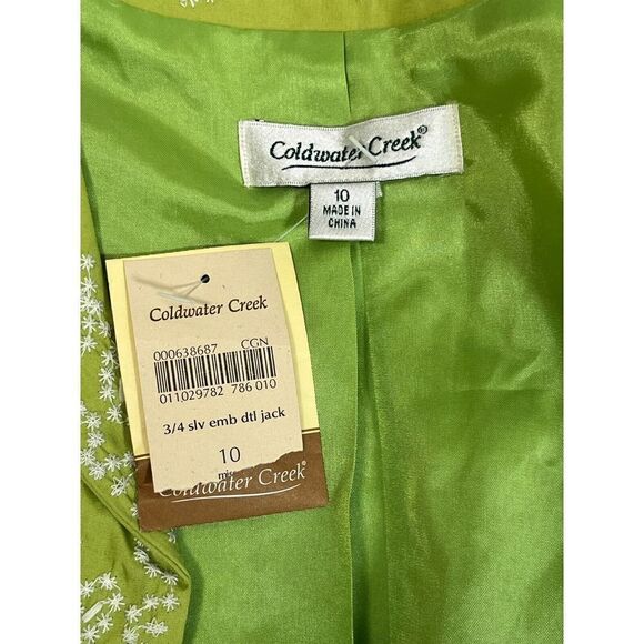 Coldwater Creek Blazer Jacket Green White Floral Embroidery Size 10 - Picture 7 of 17